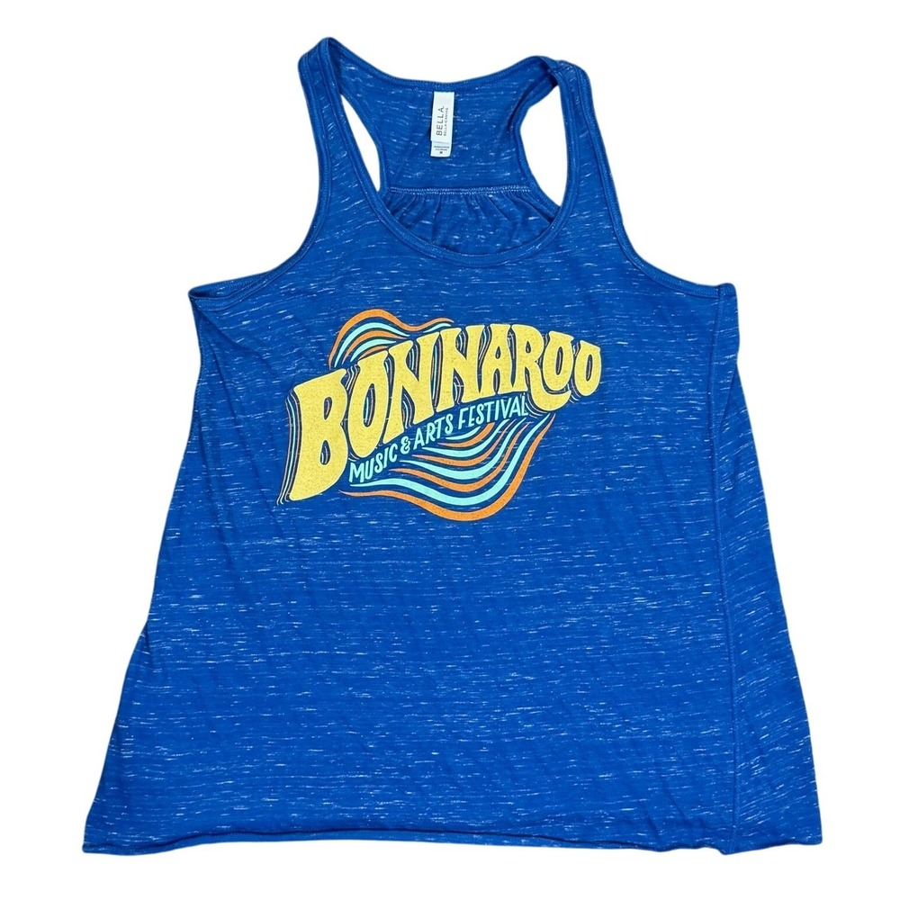 Bonnaroo Music and Arts Festival Tennessee Blue Graphic Logo Scoop Tank Top Sz M